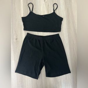 Black cami top and biker shorts set